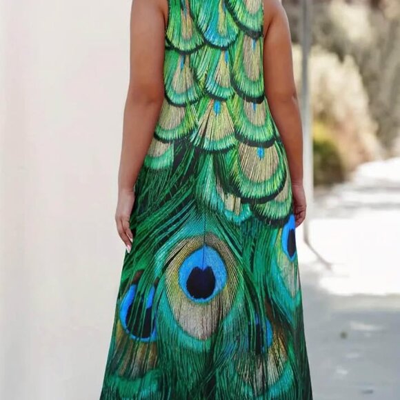 Ladies size 3X Peacock print maxi dress - Picture 2 of 9